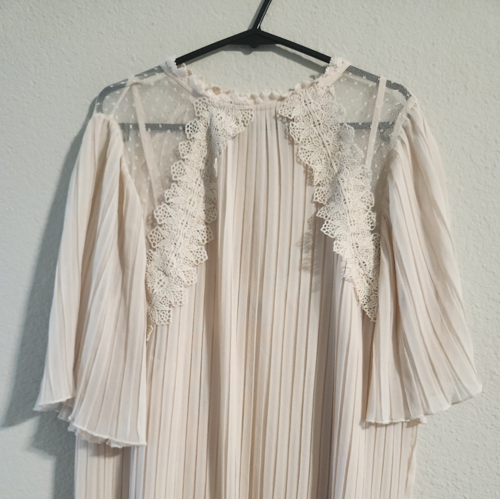 Zara Women Pleated Guipure Lace Accent Dress Blush Pink/Beige size XL - Picture 7 of 9